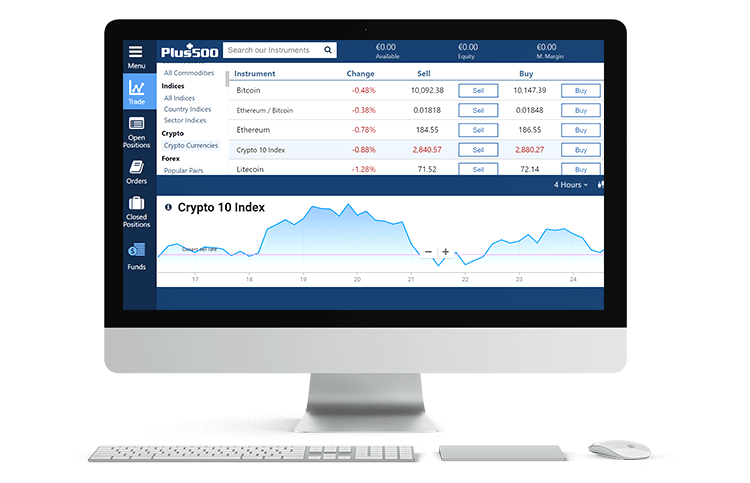 WebTrader with Crypto 10 Index trading screen.