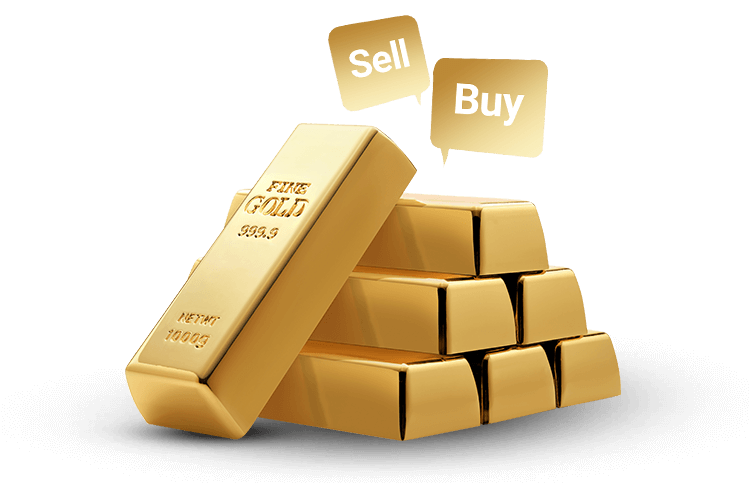 Gold mit Kaufen- und Verkaufen-Mitteilung.
