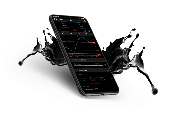 Phone showing Oil trading in the Plus500 platform.