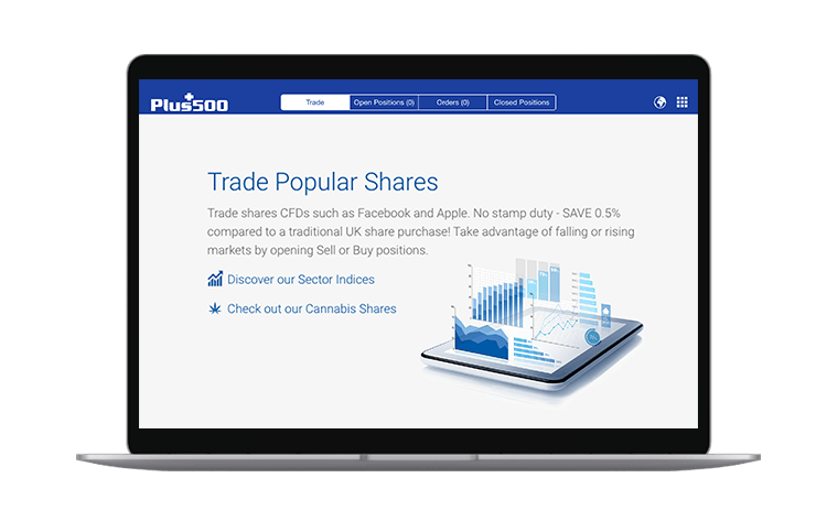 Handelsscherm voor populaire aandelen in de Plus500 WebTrader.