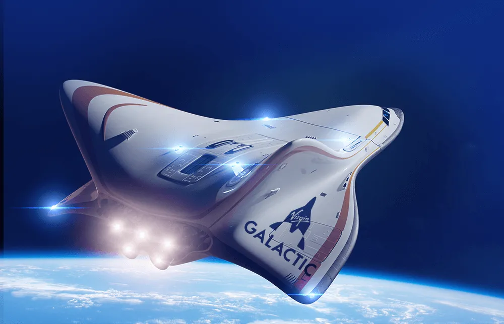 an illustration of a futuristic spaceship branded with 