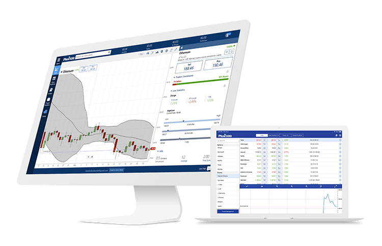 Computer and laptop showing trading in the WebTrader.