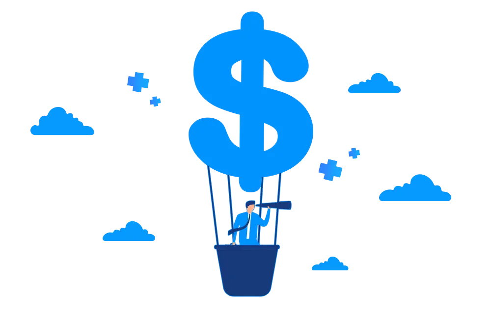 an image of a man flying on a hot air balloon that looks like the USD an image of a man flying on a hot air balloon that looks like the USD