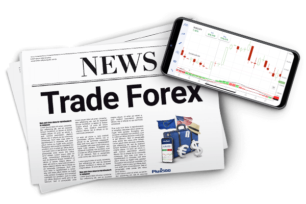 Newspaper with the headline “Trade Forex” and a mobile phone with a forex graph.